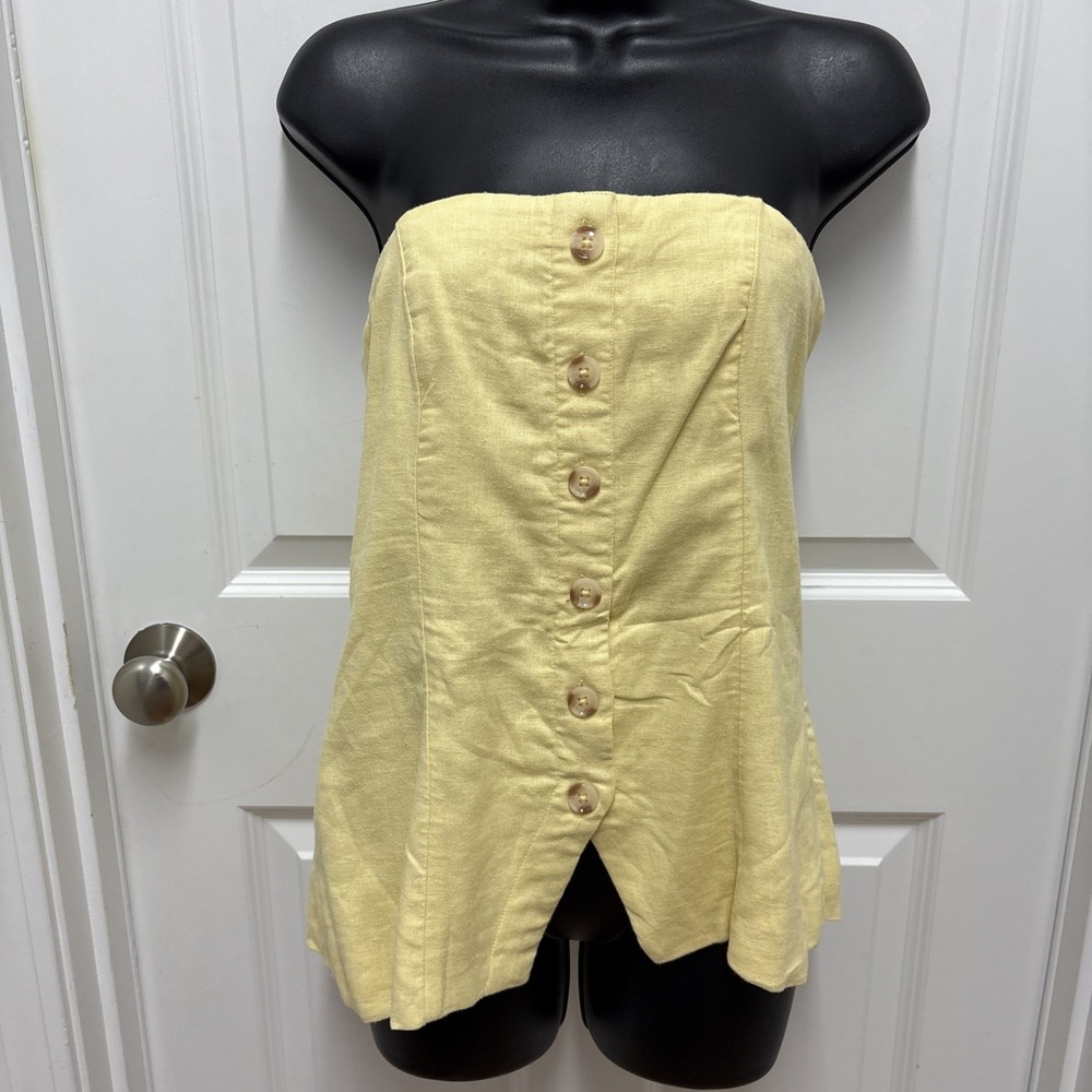 NWT Abercrombie & Fitch Butter Yellow‎ Strapless Button Down Top - Size Medium